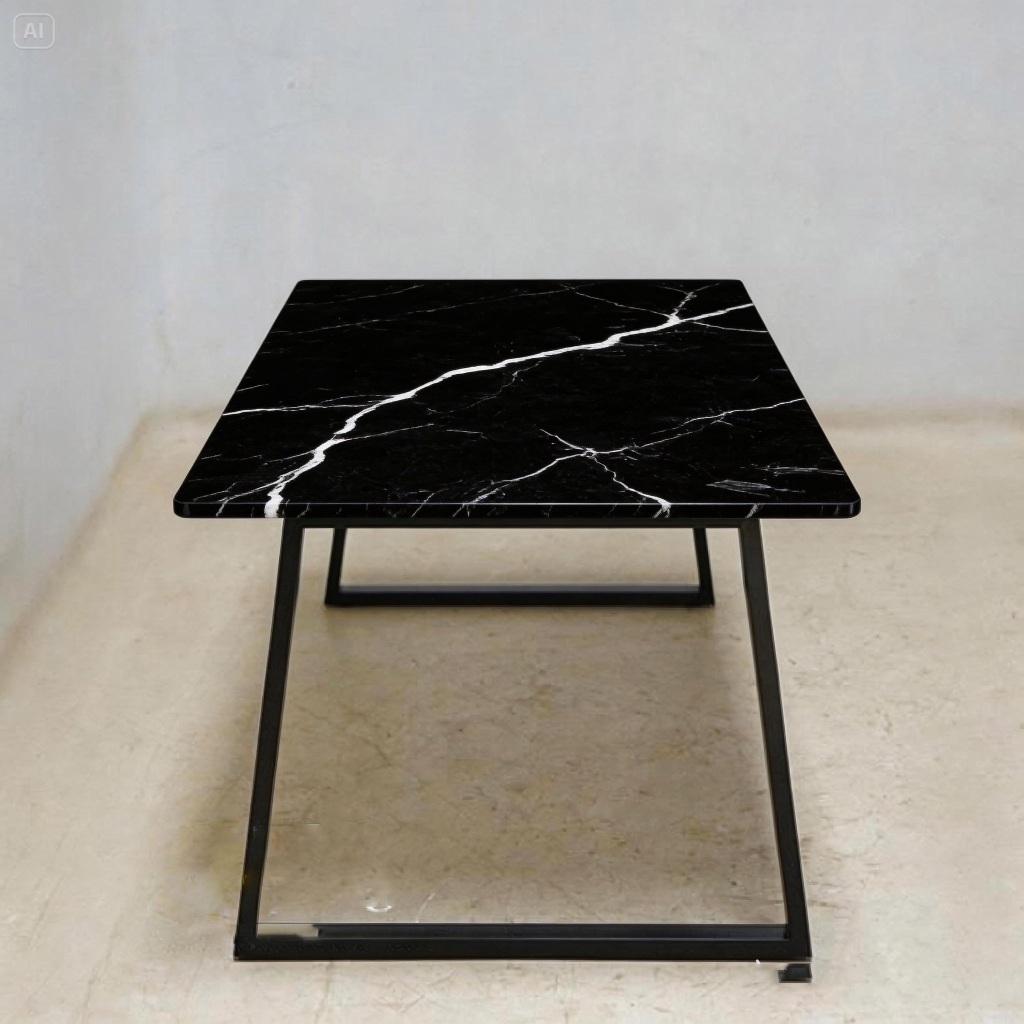 Meja Makan Marmer Black Nero Marquina | Meja Marmer Marmer Import Hitam | Supplier Meja Makan Marmer