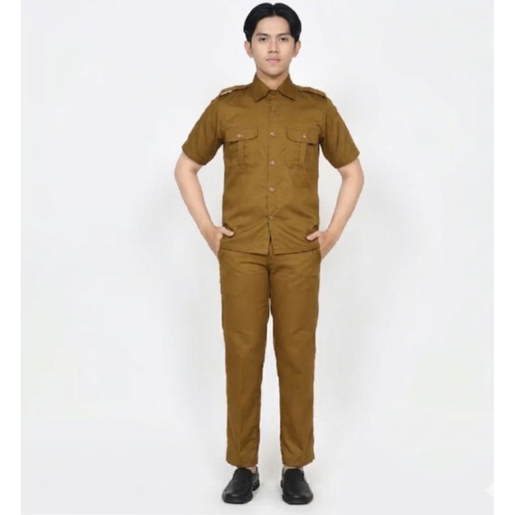 Setelan Baju PDH Pemda Pria khaki tua lengan pendek
