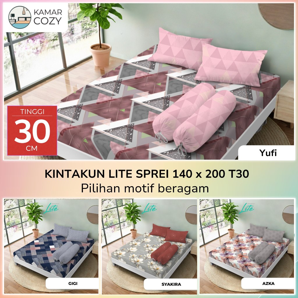 BARU Kintakun Sprei Lite Fitted Ukuran 140x200 Tinggi 30cm Varian Motif Aesthetic Minimalis -  Sepra