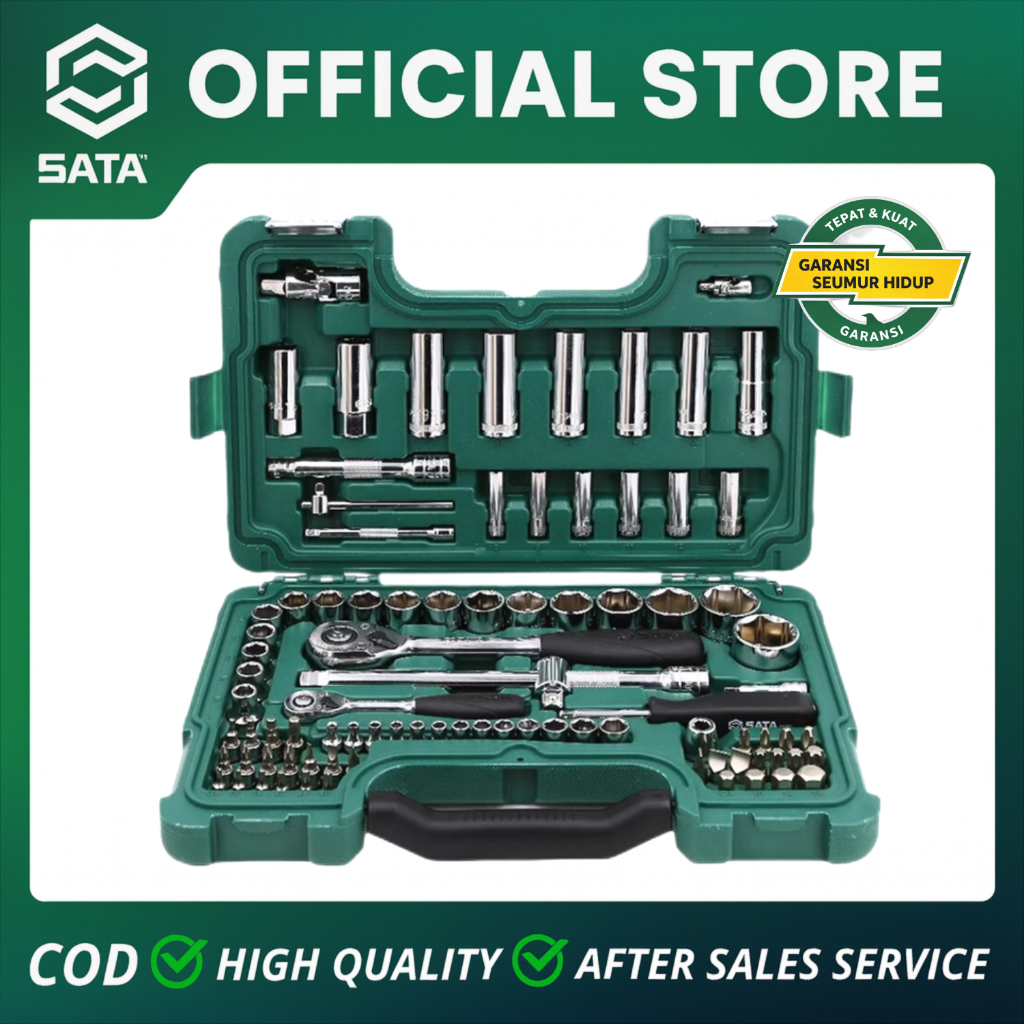 SATA Kunci Sok Socket Set Lengkap Sq 1/4-1/2 inci 88 Pcs Tool Kit Socket Set