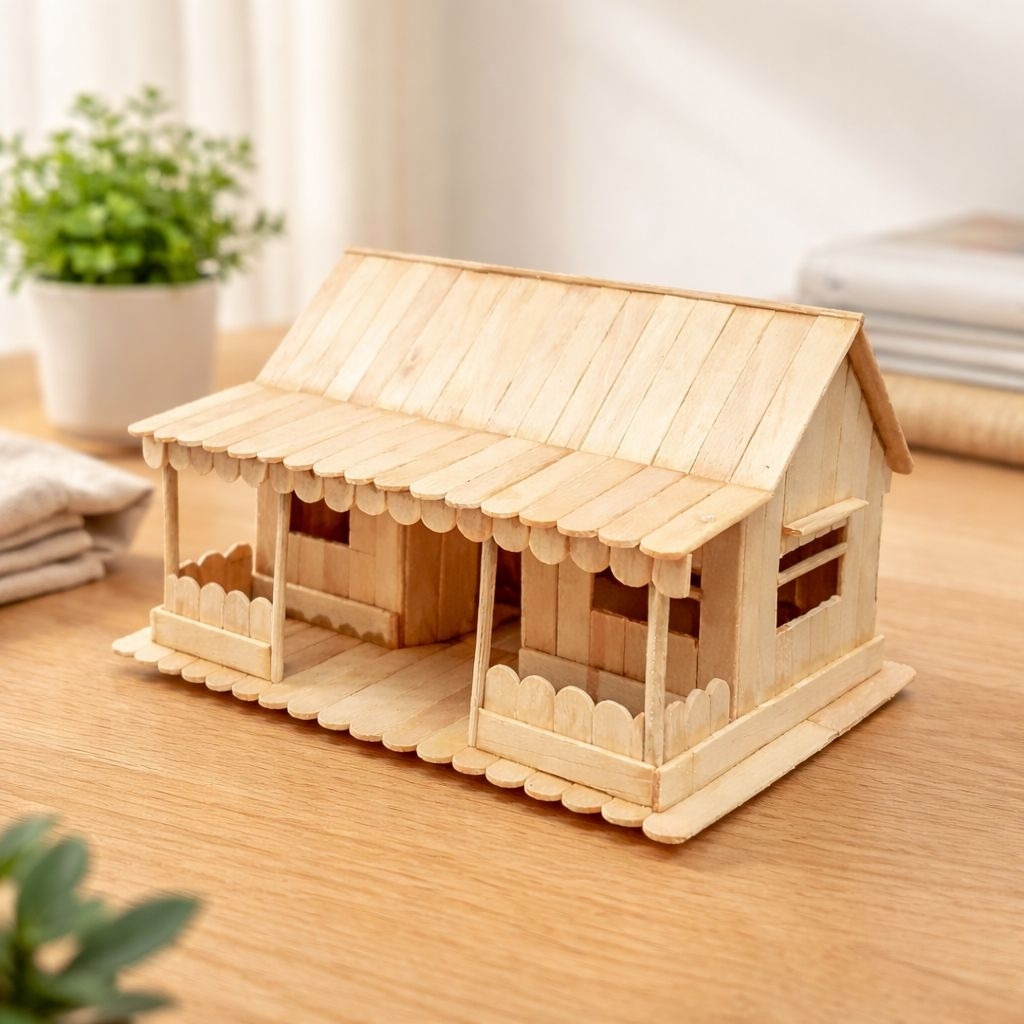 Stickaro Miniatur Rumah Adat Betawi dari Stik Es Krim - Dekorasi, ,hiasan, tugas sekolah, Kado, Dior