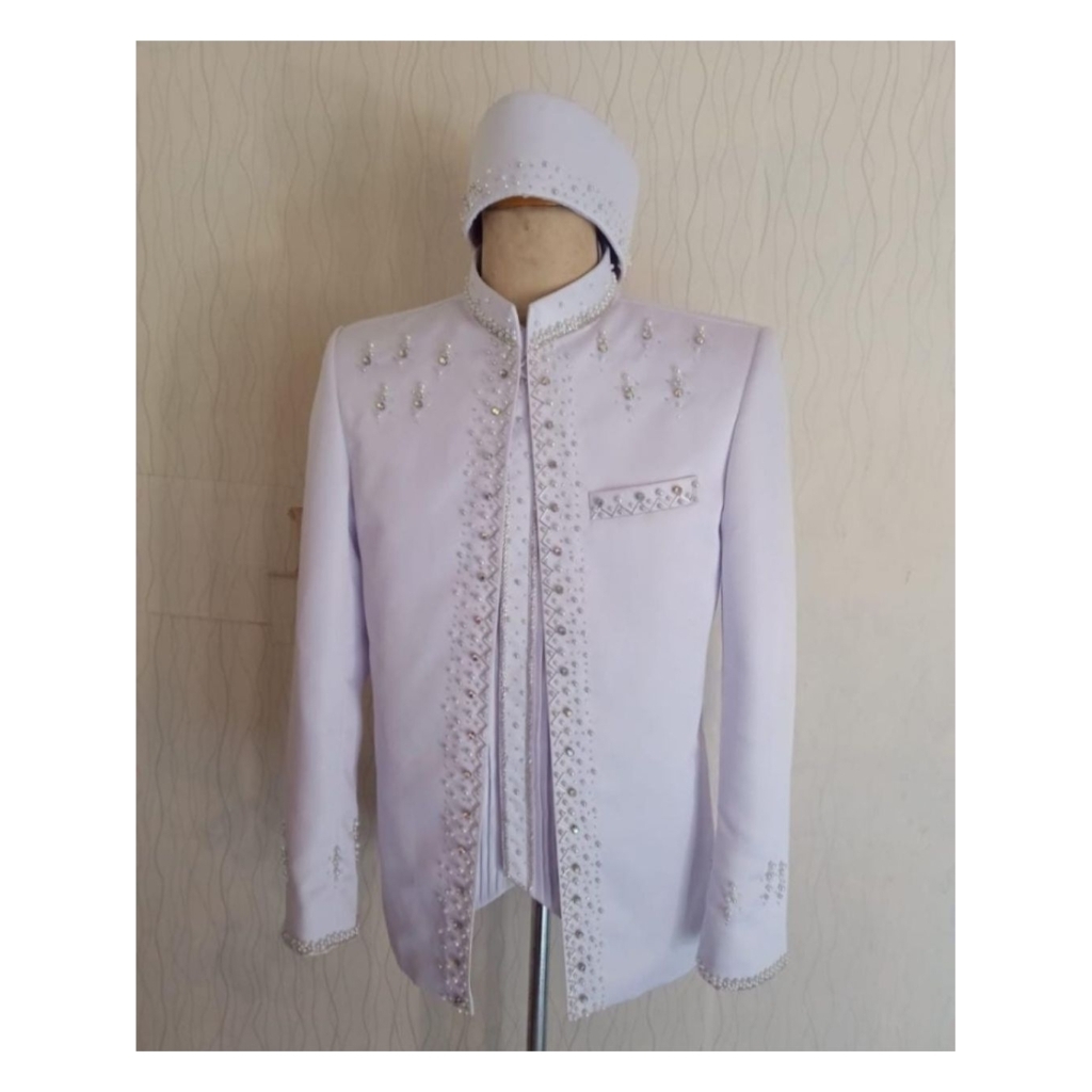 Beskap  Pria Bridal Putih Kancing Satu/Beskap Akad Basofi Pengantin