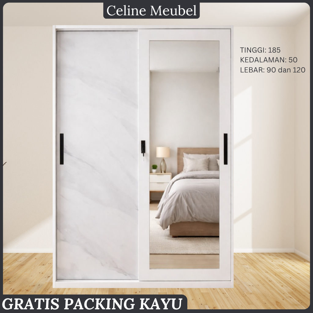 KARSINDO. Lemari Pakaian 2 Pintu Besi Sliding Cermin | Lemari Baju Sleding Besi