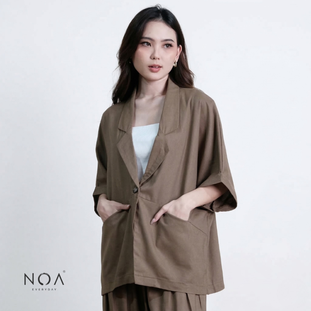 NOAeveryday I ICHIKA Linen Batwing Short Sleeve Blazer I Atasan Wanita I Blazer Linen Lengan Pendek 
