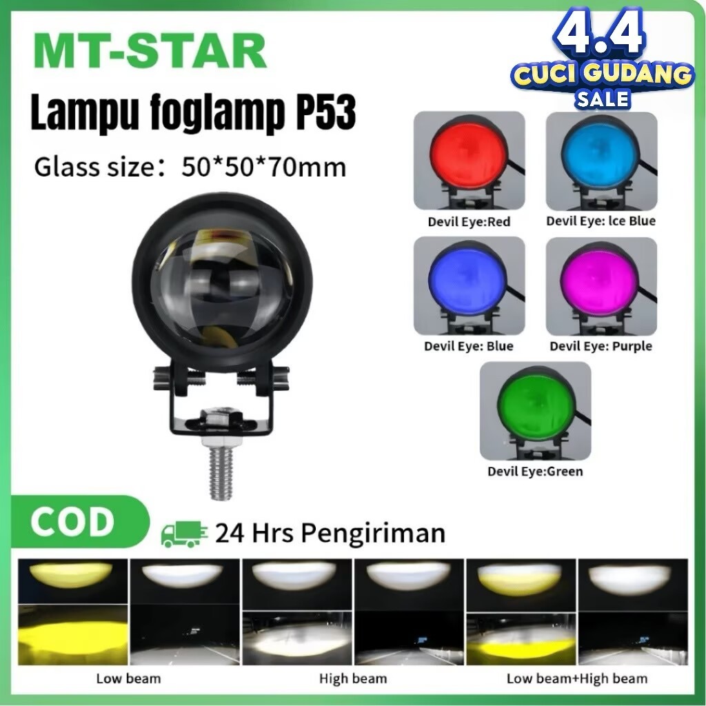 MT STAR Indonsia Lampu Foglamp LED Lampu Tembak Laser Cut Off Jauh Putih Dekat Kuning
