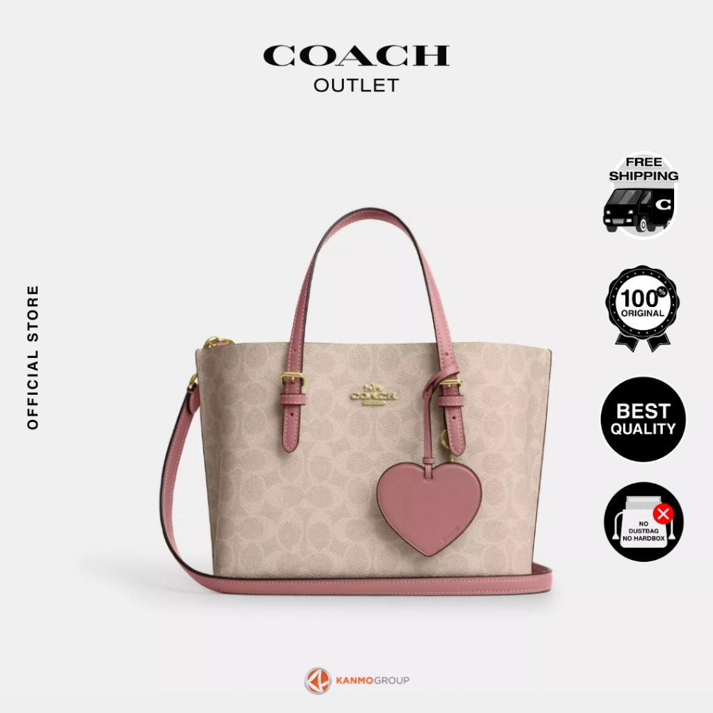 Coach Mollie Tote Bag 25 In Signature Canvas With Heart Charm - Tas Jinjing Wanita