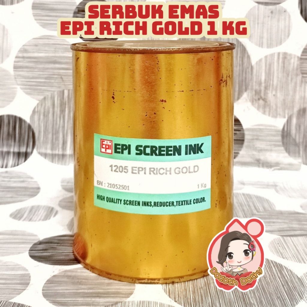 Serbuk EPI RICH GOLD 1205 Warna EMAS 1000 Gram / 1KG Merk Epi Screen Ink (Label Hijau Muda)