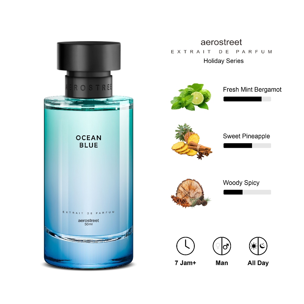 Aerostreet Parfum Holiday Ocean Blue Aroma Fresh Mint Bergamot Sweet Pineapple Woody Spicy - Extrait