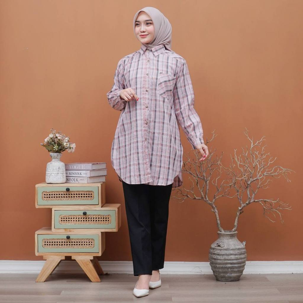 Tunik Tunic Blouse Blus Baju Atasan Kemeja Seragam Wanita Muslimah Remaja Dewasa Lengan Panjang Leba