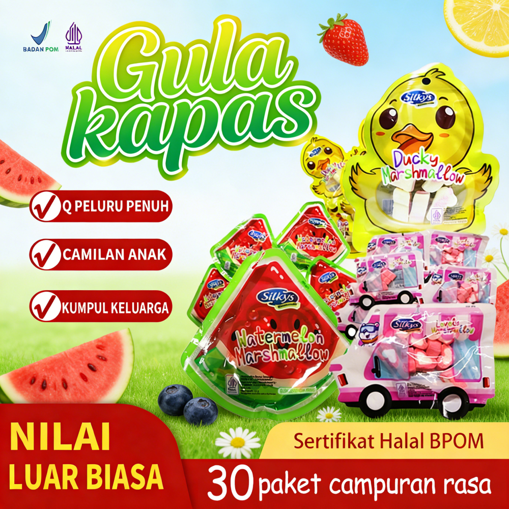 Silkys Marshmallow Karakter Imut 30 PCS | Motif Bebek Semangka Love | Halal BPOM