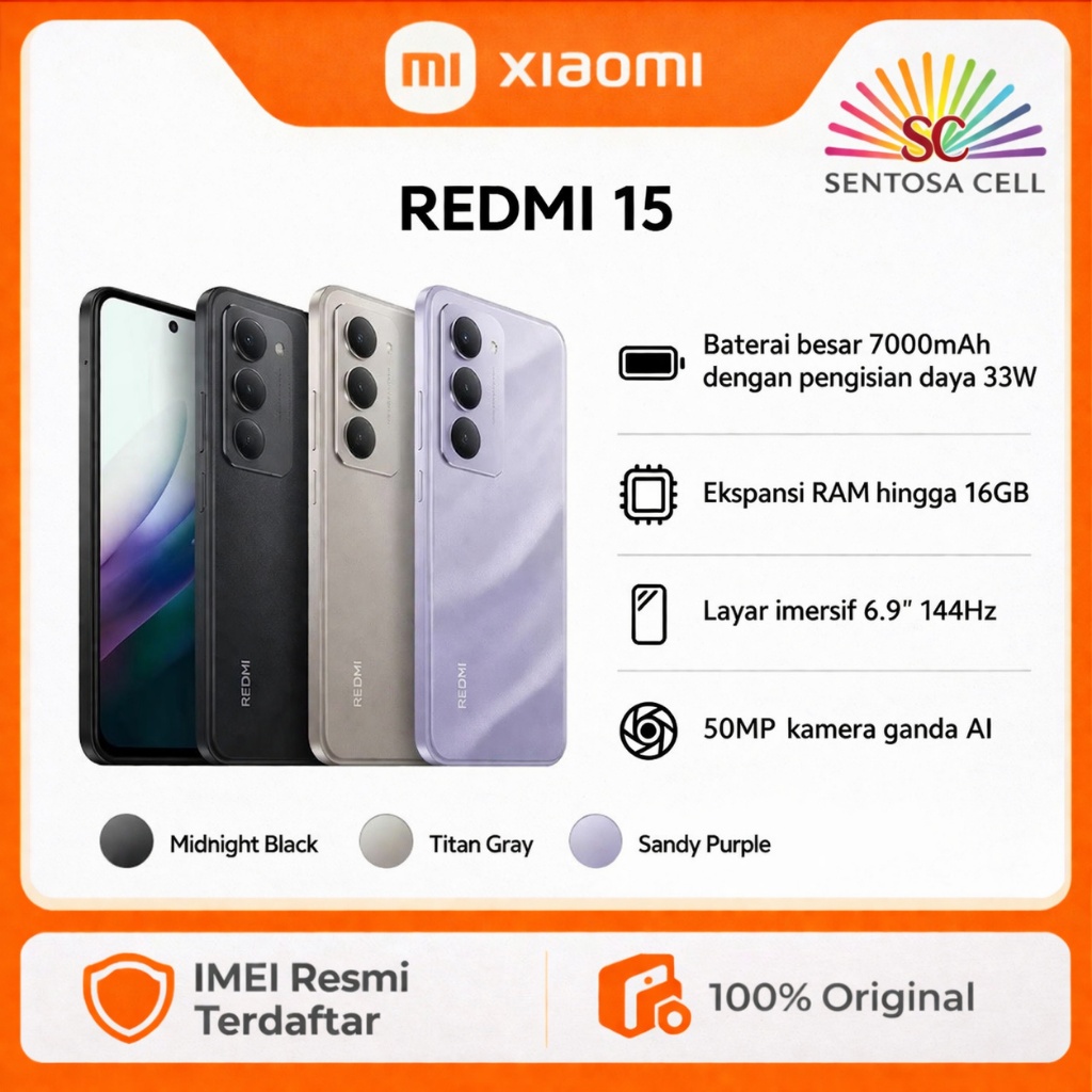 HP XIAOMI REDMI 15 8/128 | 8/256 NFC GARANSI RESMI XIAOMI INDONESIA
