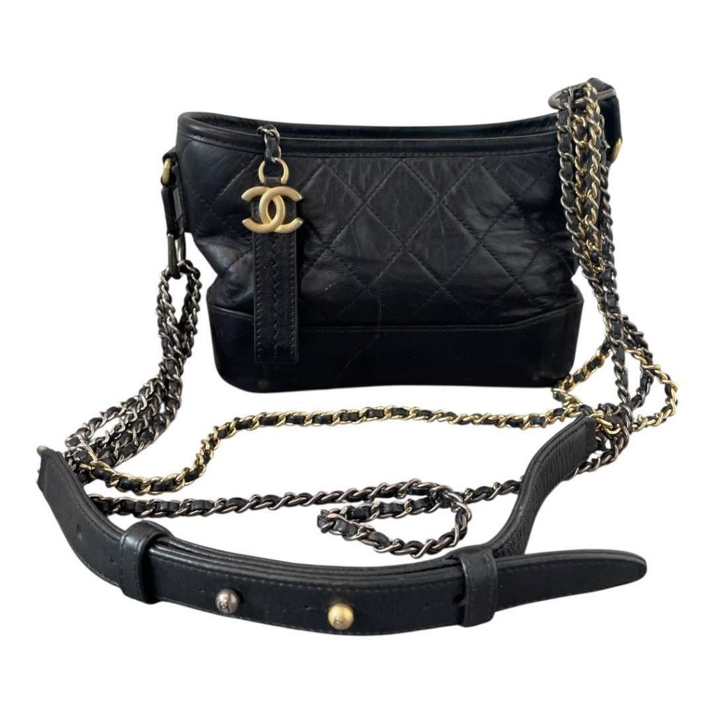 tas chanel gabrielle black leather small bag