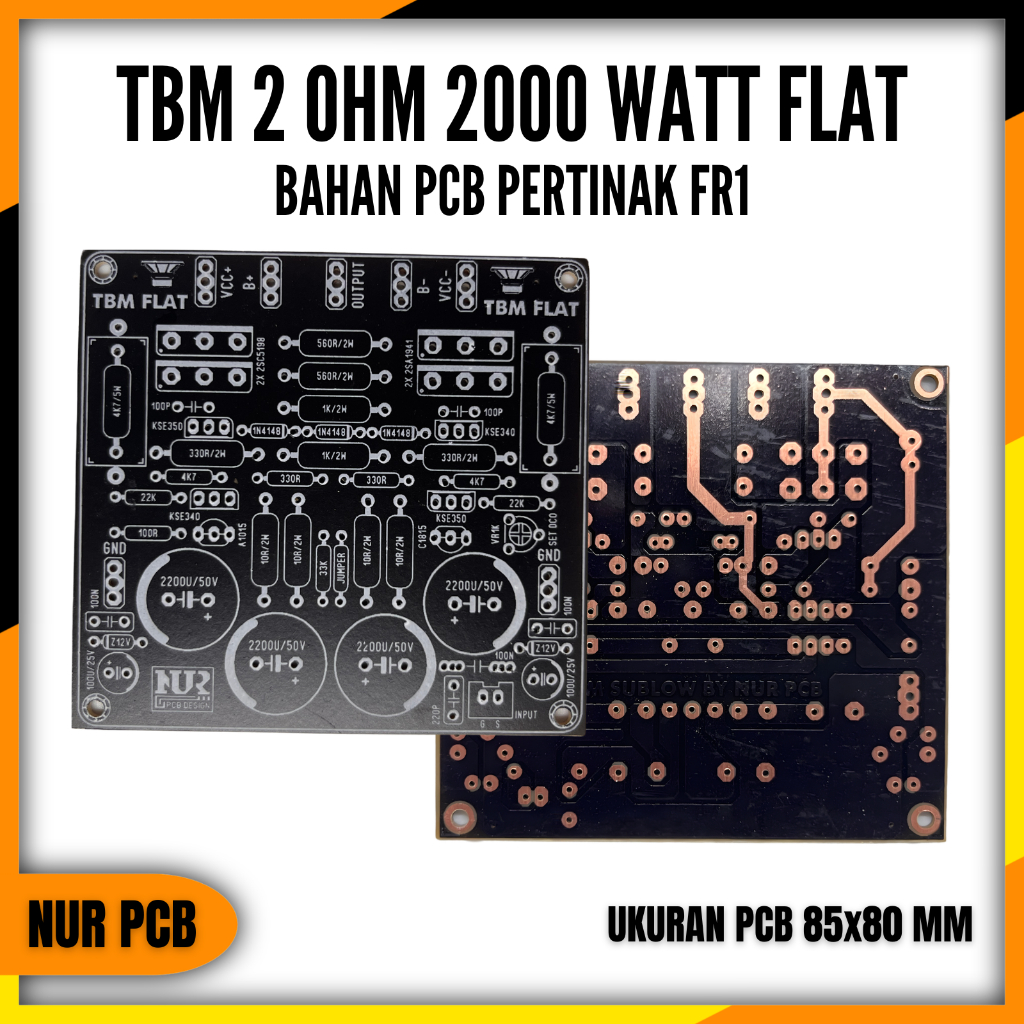 PCB Driver Power Amplifier TBM Flat 2 Ohm 2000W 32-90VAC Pertinak FR1 8.5x8cm PA-009