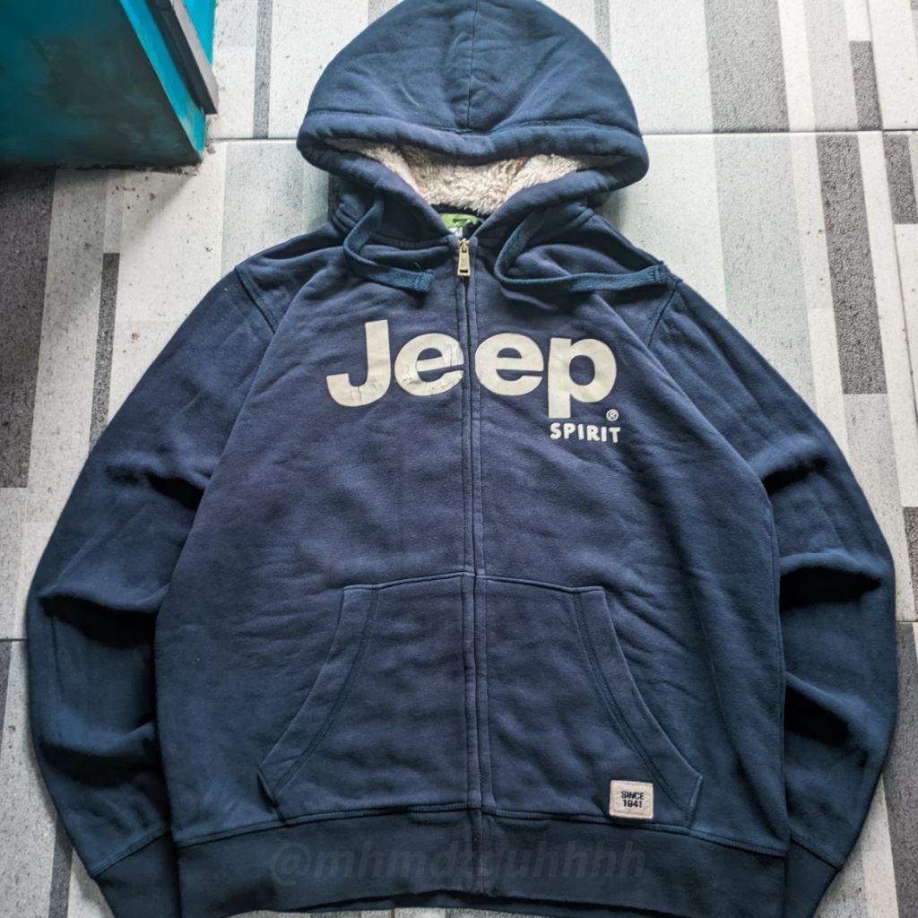Jeep Spirit Zipper Zip Hoodie Sherpa Navy Streetwear Y2K