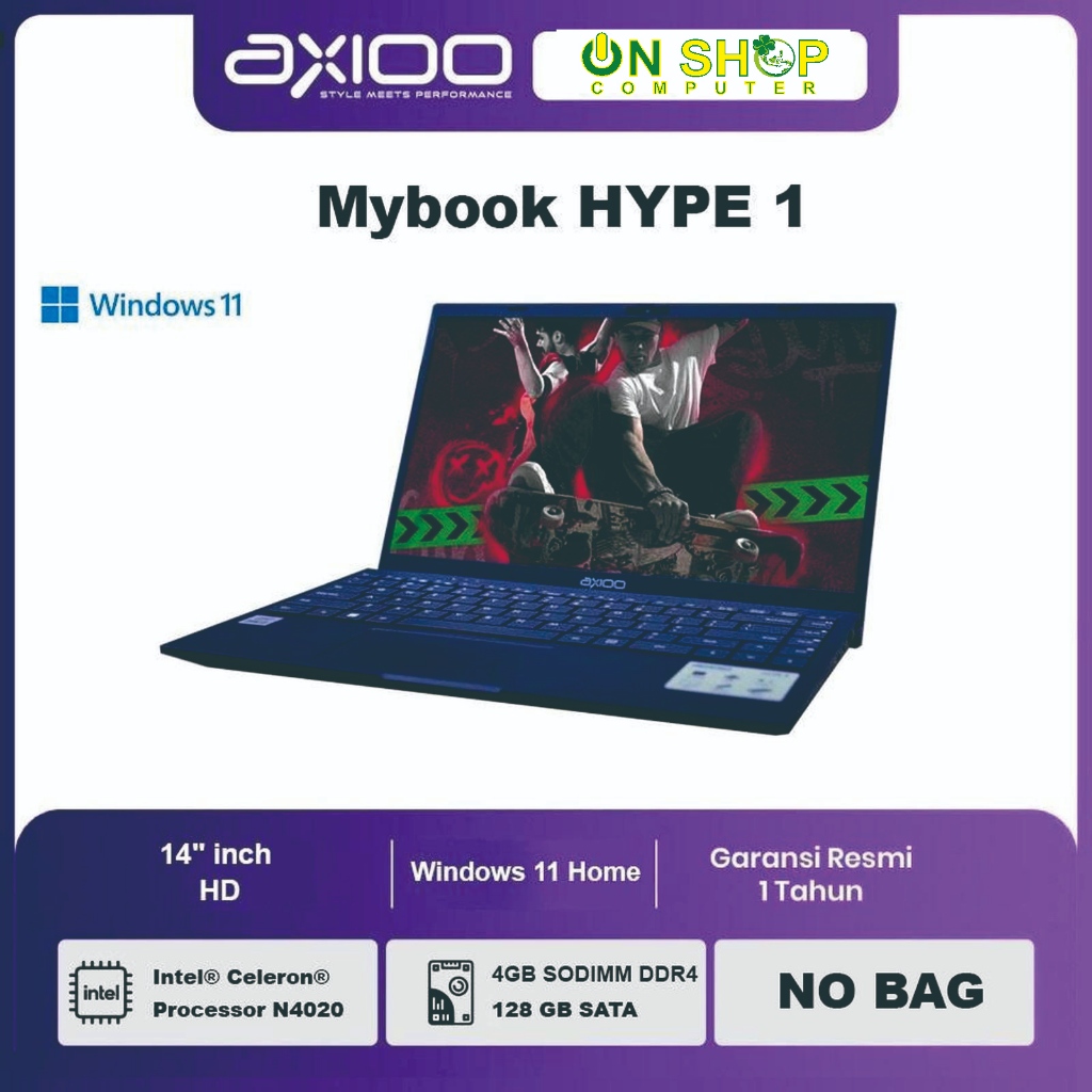 Laptop AXIOO Mybook HYPE 1 Intel N4020 RAM 4GB SSD 128GB Windows 11 Home harga 2 jutaan