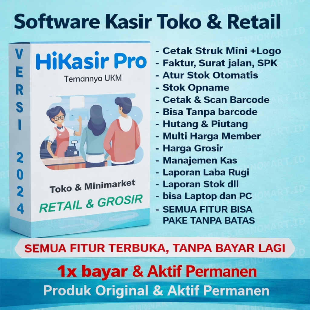 Aplikasi HiKASIR Untuk Kasir Toko dan Minimarket ORIGINAL Aktif Selamanya Unlimited Transaksi Komput
