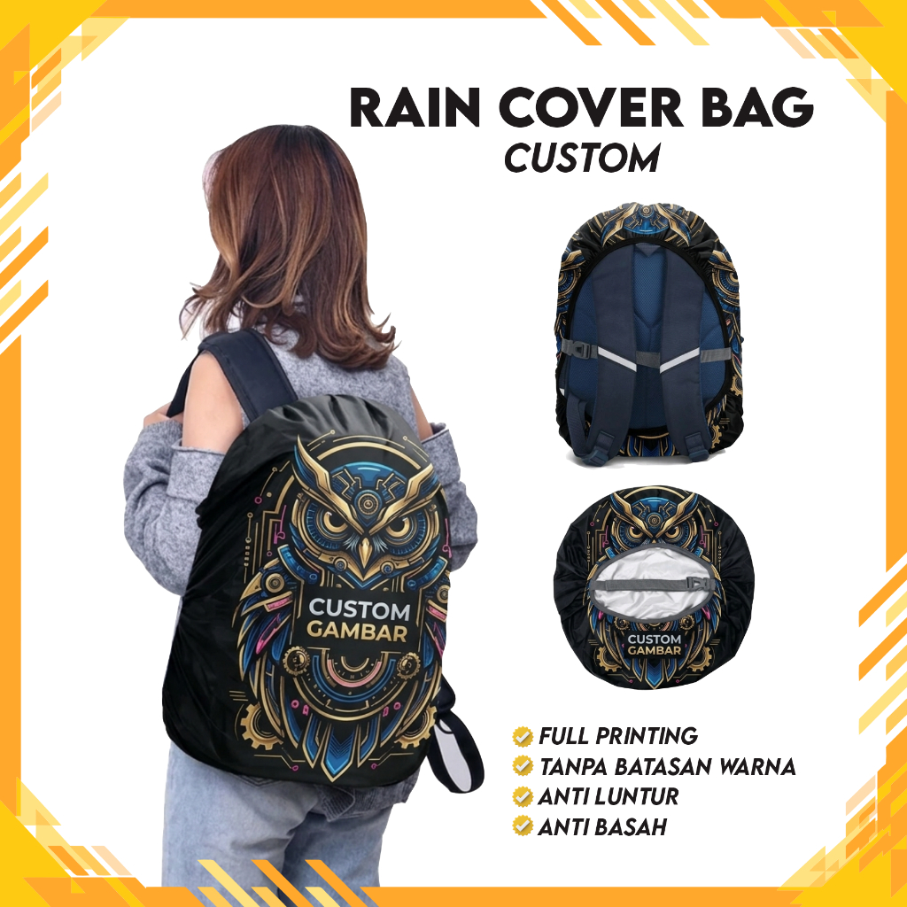 Rain Cover Bag Custom Jas Hujan Cover Tas Ransel Custom Desain Sesuai Keinginan Full Printing Anti A