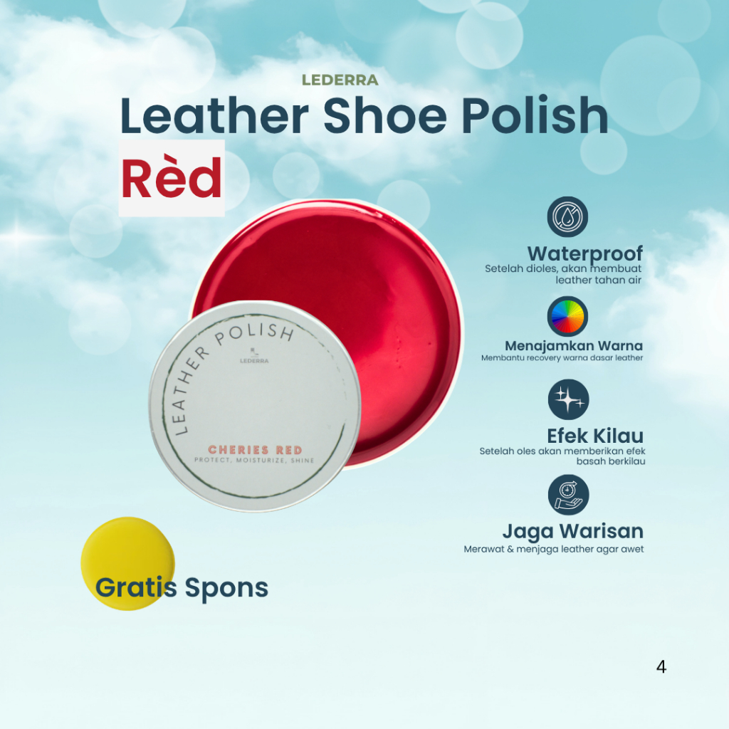 LEDERRA Red Polish 50 gram | Semir Pengkilap Sepatu Kulit Warna Merah | Leather Balm Leather Balsam 