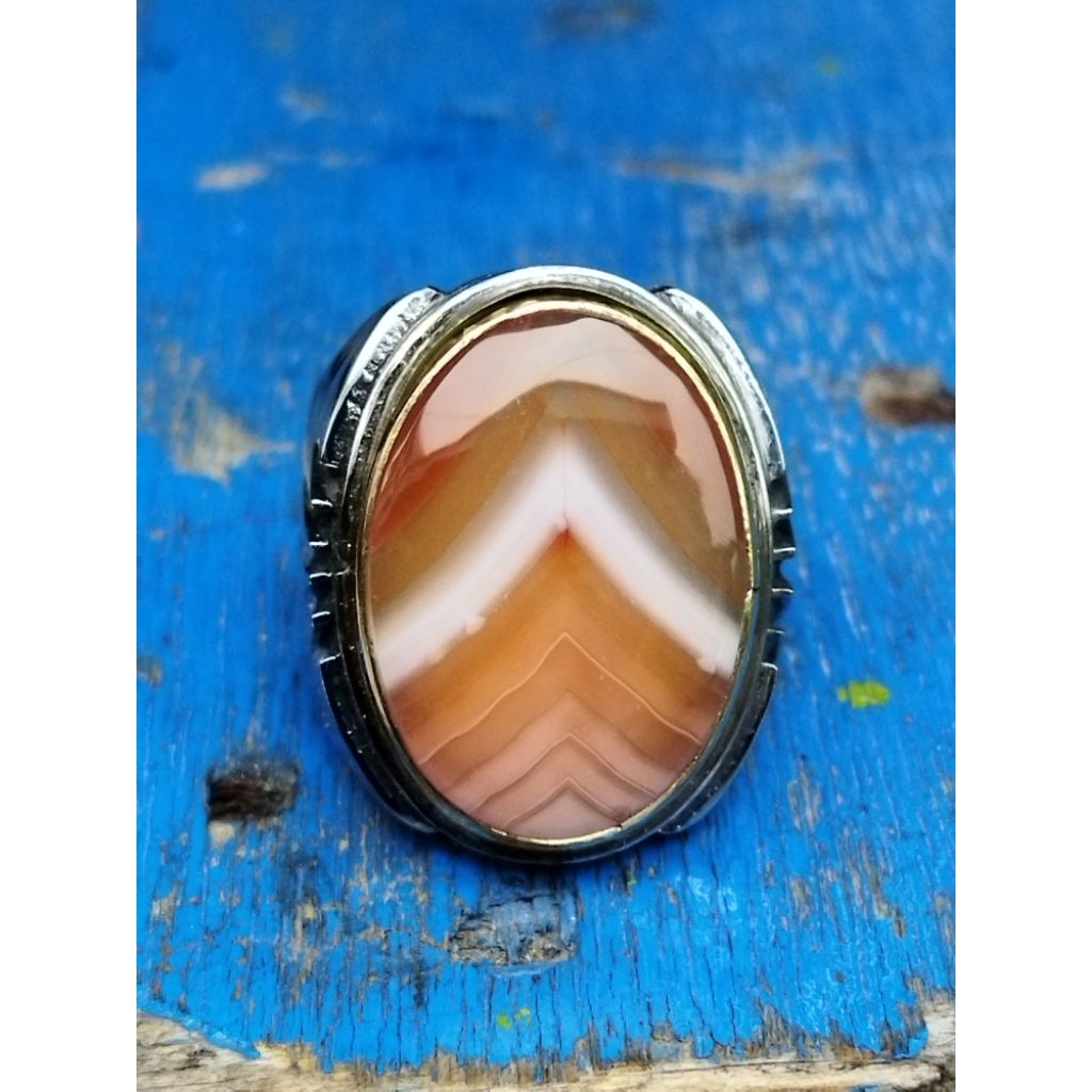cincin Natural batu akik junder ring monel