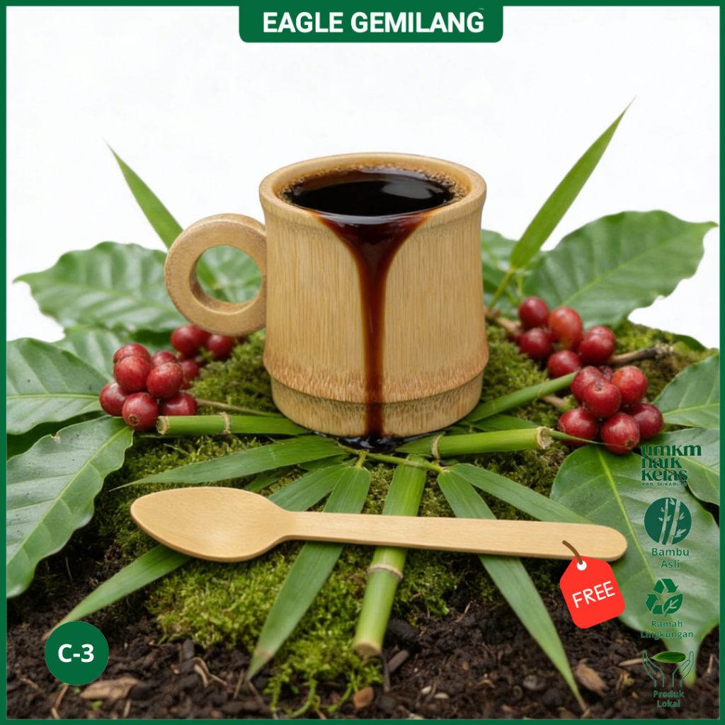 Gelas Bambu Estetik Handmade (POLOS) – Cangkir Kopi Alami Ramah Lingkungan - Eagle Gemilang C-3