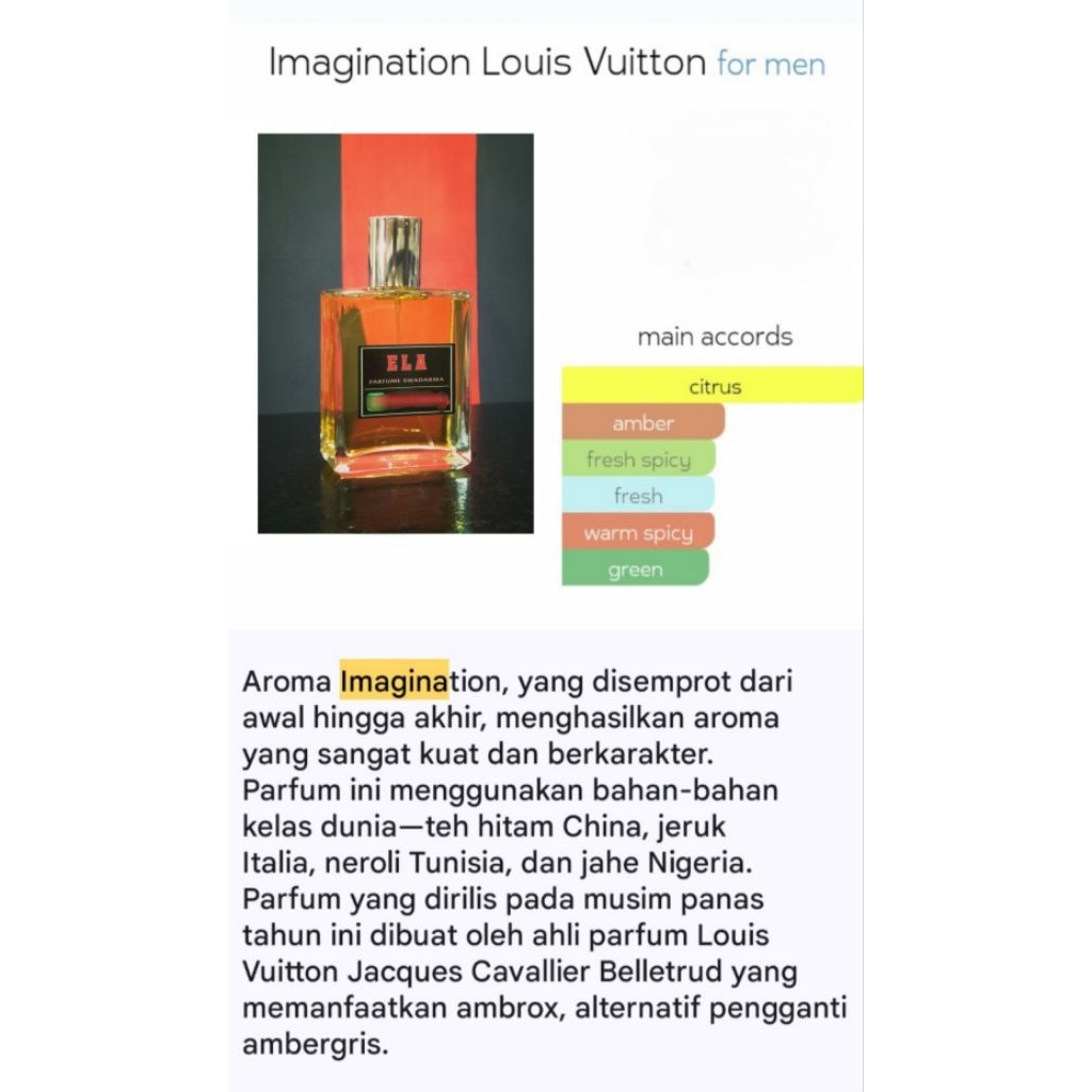 ela parfum LV Imagination ~ "PREMIUM" ~ inspired -Parfum Pria Tahan Lama