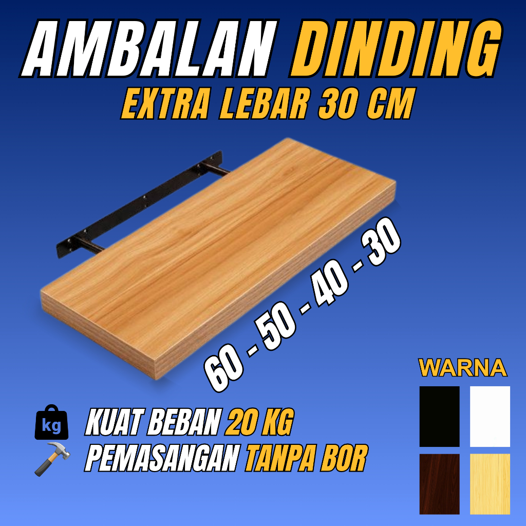 Rak Ambalan Kayu Minimalis Penyimpanan Buku Tas Hiasan Rumah | Rak Dinding Lebar 30 CM Serbaguna