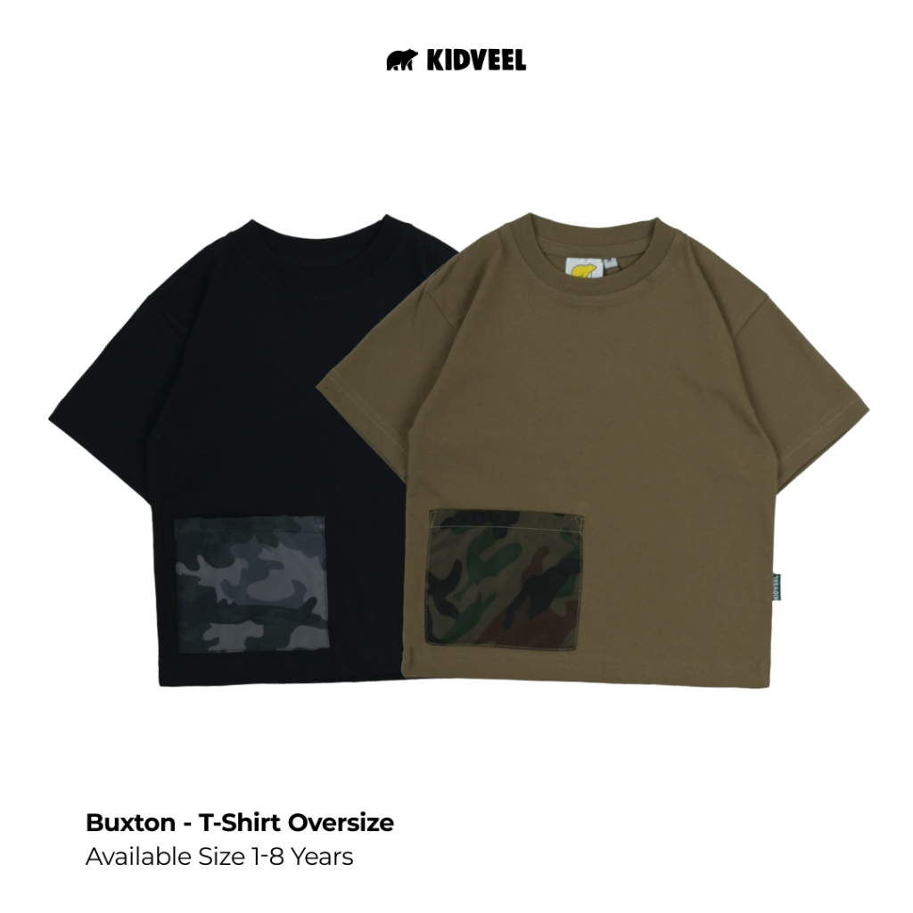 KIDVEEL Buxton Kaos Anak Oversize - T-Shirt Saku Katun Combed Laki Laki Perempuan Unisex 1-8 Tahun