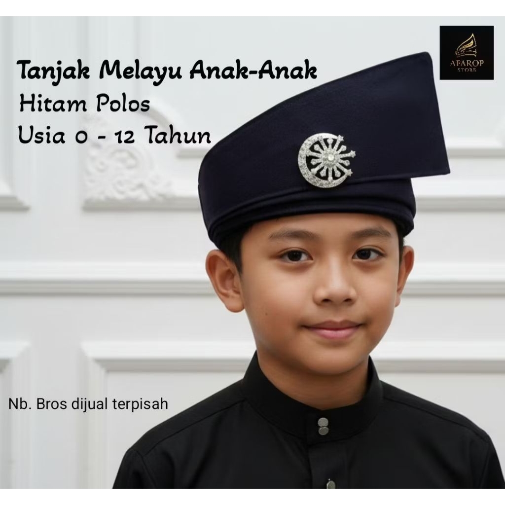 Tanjak/Tengkolok Melayu Anak 0-12 Tahun Warna Hitam Premium | Ikat Kepala Adat untuk Karnaval, Sekol