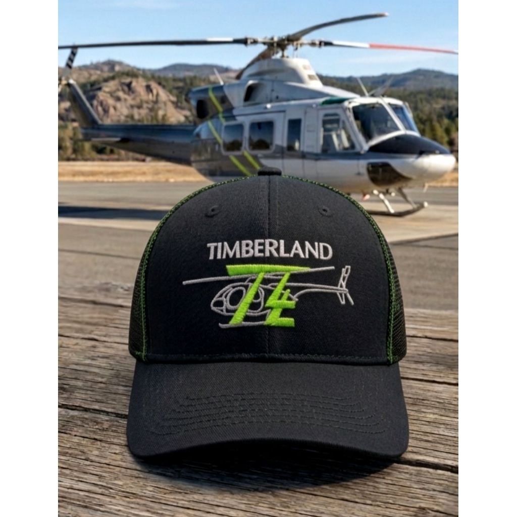 Topi Trucker Double Jaring Logo Helikopter Timberland Port Authority Original Second Warna Hitam dan