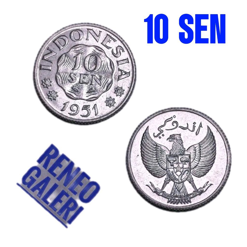 Berkilau koin 10 Sen Indonesia Tahun 1951 1954 1957 Uang logam Kuno 0,1 Rupiah