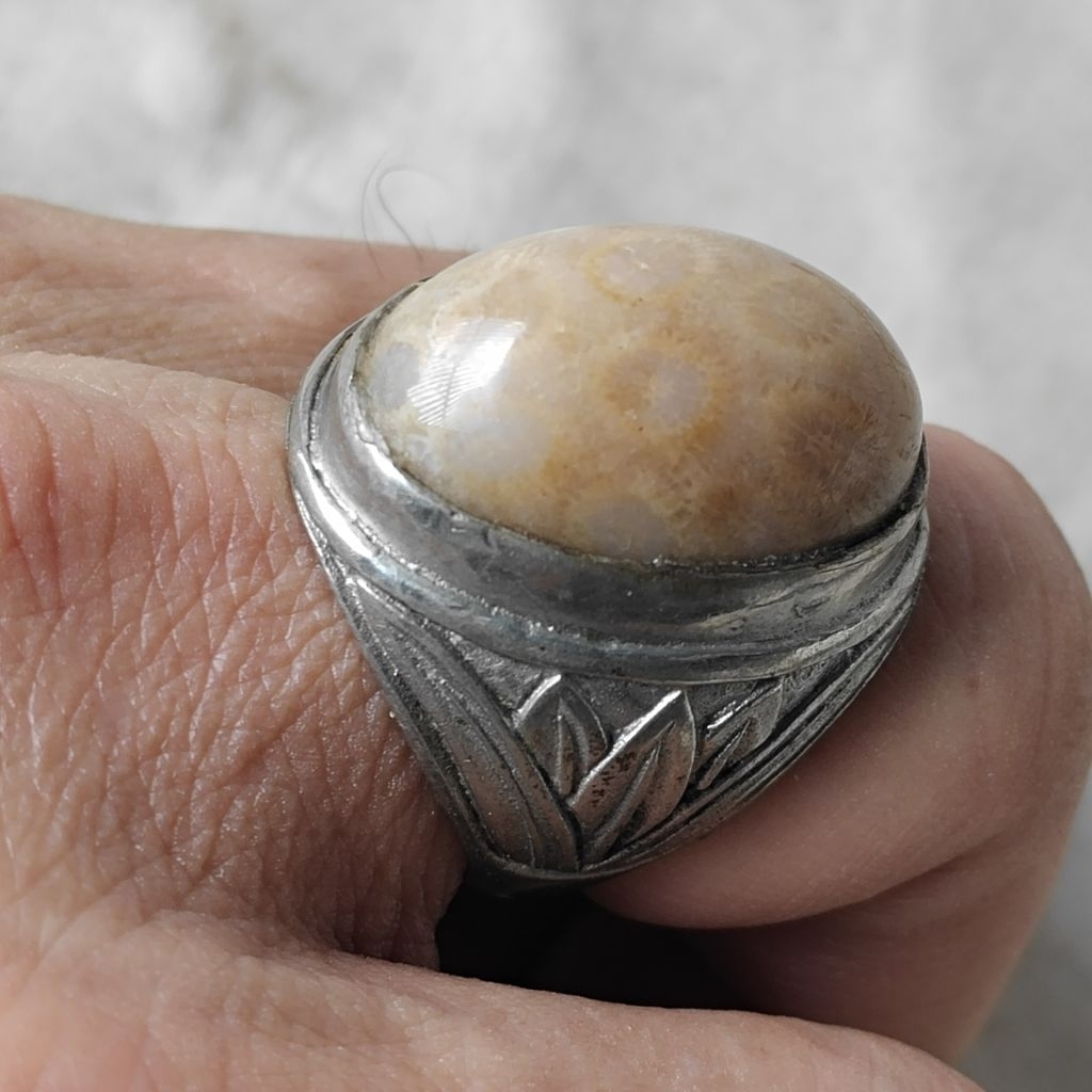 Vintage Cincin Ring Kuningan Batu Akik Merak