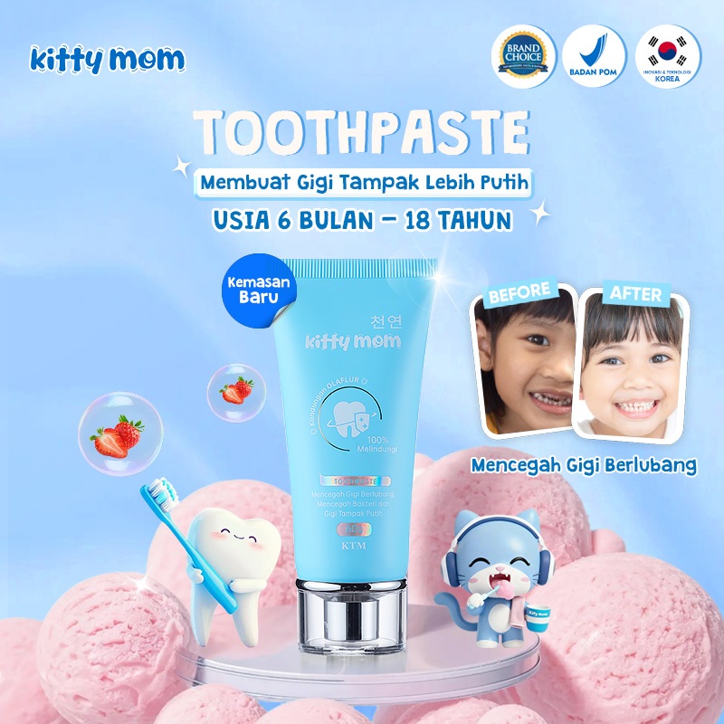 Kitty Mom Toothpaste Pasta Gigi Odol Anak | Pencegah Gigi Berlubang & Karies | Pasta Gigi Bayi Aman 