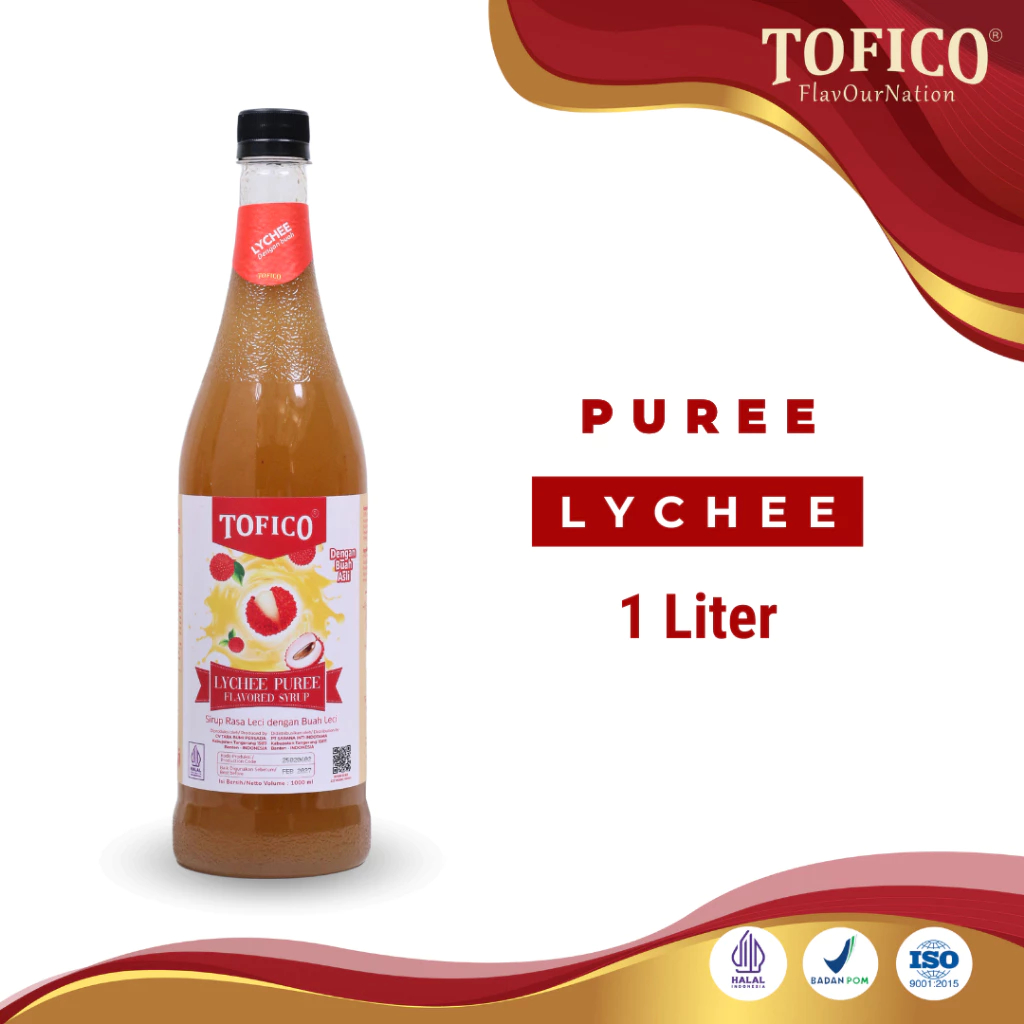 TOFICO Lychee Puree Syrup 1L - Sirup Tofico Premium Rasa Leci 1000 ml (NEW PACKAGING)