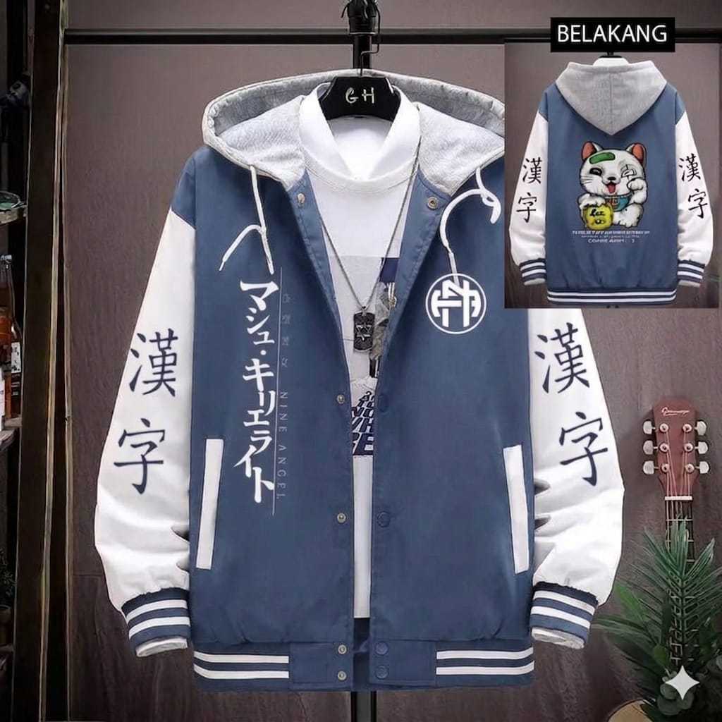Jaket Baseball Varsity Pria Kucing Full Hoodie / Jaket Varsity Pria Wanita Vintage New Arrival / Jak
