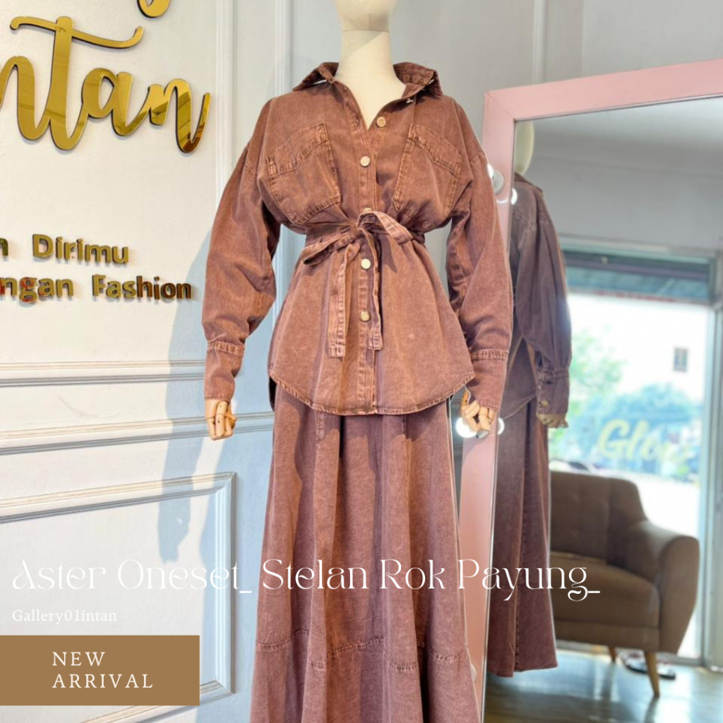 Stelan Jeans Bawahan Rok Wanita_ Aster SetRok Payung_ Bahan Soft Jeans_ I.AM Outfit