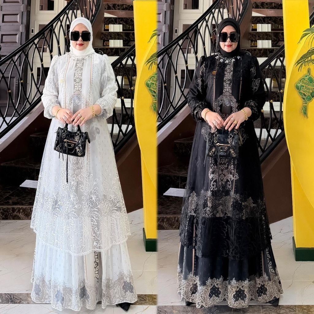 gamis Evalia flower khasanah Salamah motif set jilbab by M nabil