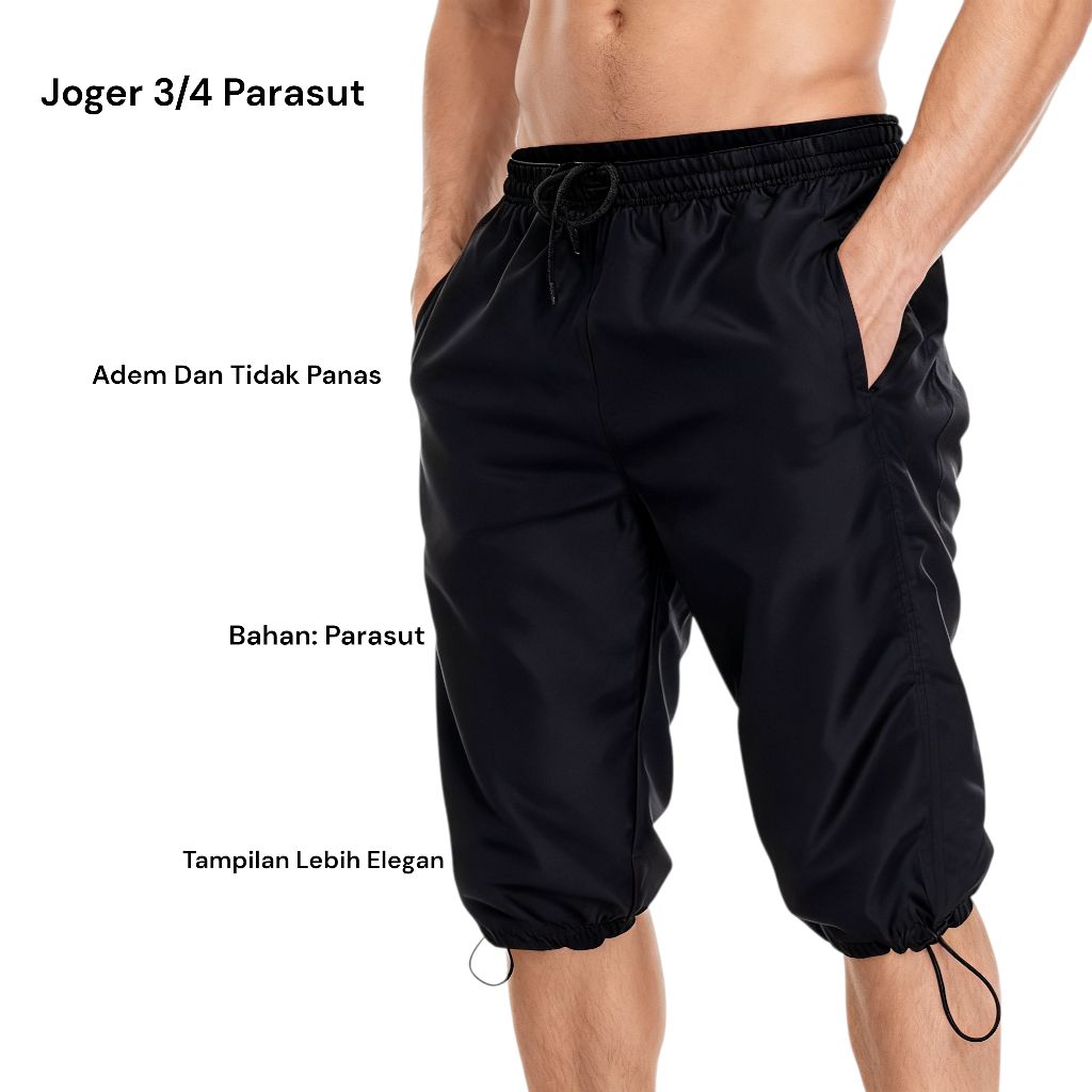 terbaru celana training jogger pants pendek 3/4 parasut olahraga gym fitness running badminton pria