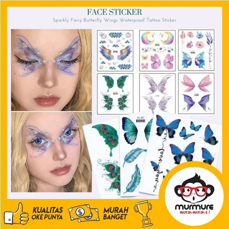MURMURE I STIKER TATO WAJAH SEMI PERMANEN TATO BUTTERFLY TAHAN LAMA DAN TAHAN AIR