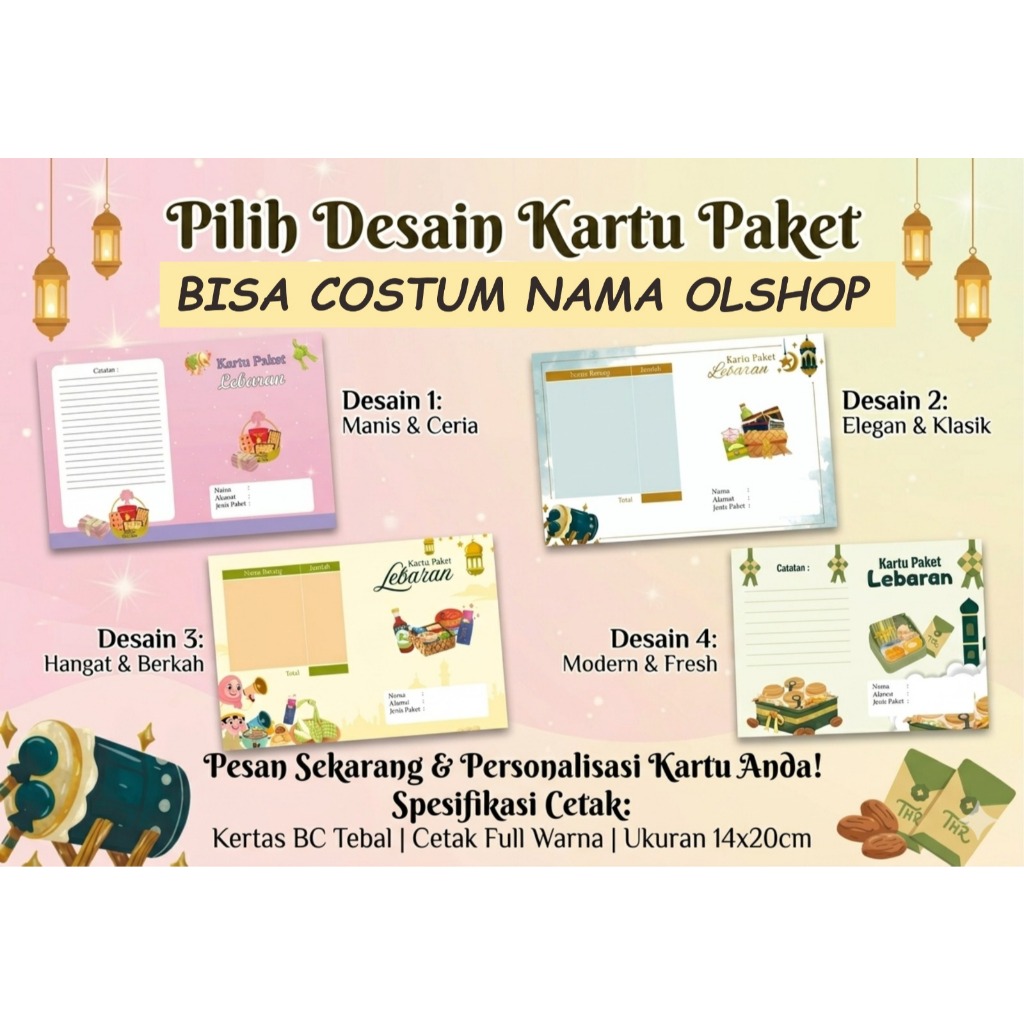 kartu paket pakai nama sendiri/iuran/arisan/kartu paket lebaran (bisa custom)