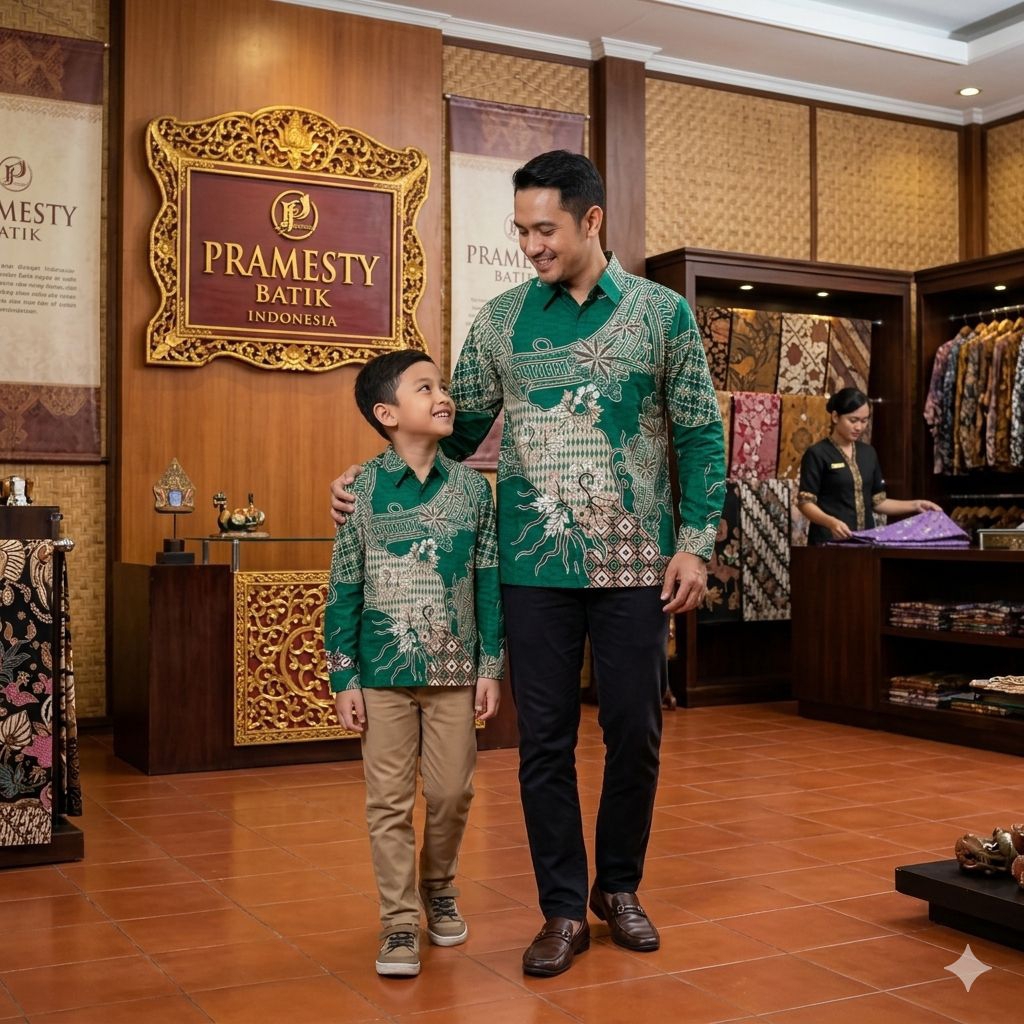 kemeja batik hijau botol couple ayah anak motif terbaru bahan katun premium lapisan furing hero
