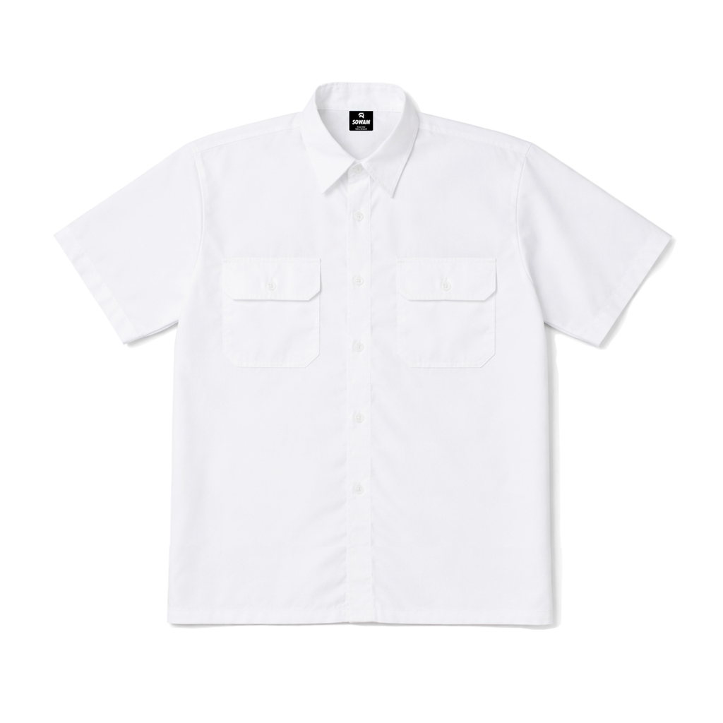 SOWAM Workshirt Kemeja Kerja Lengan Pendek Basic Polos -  White - Putih