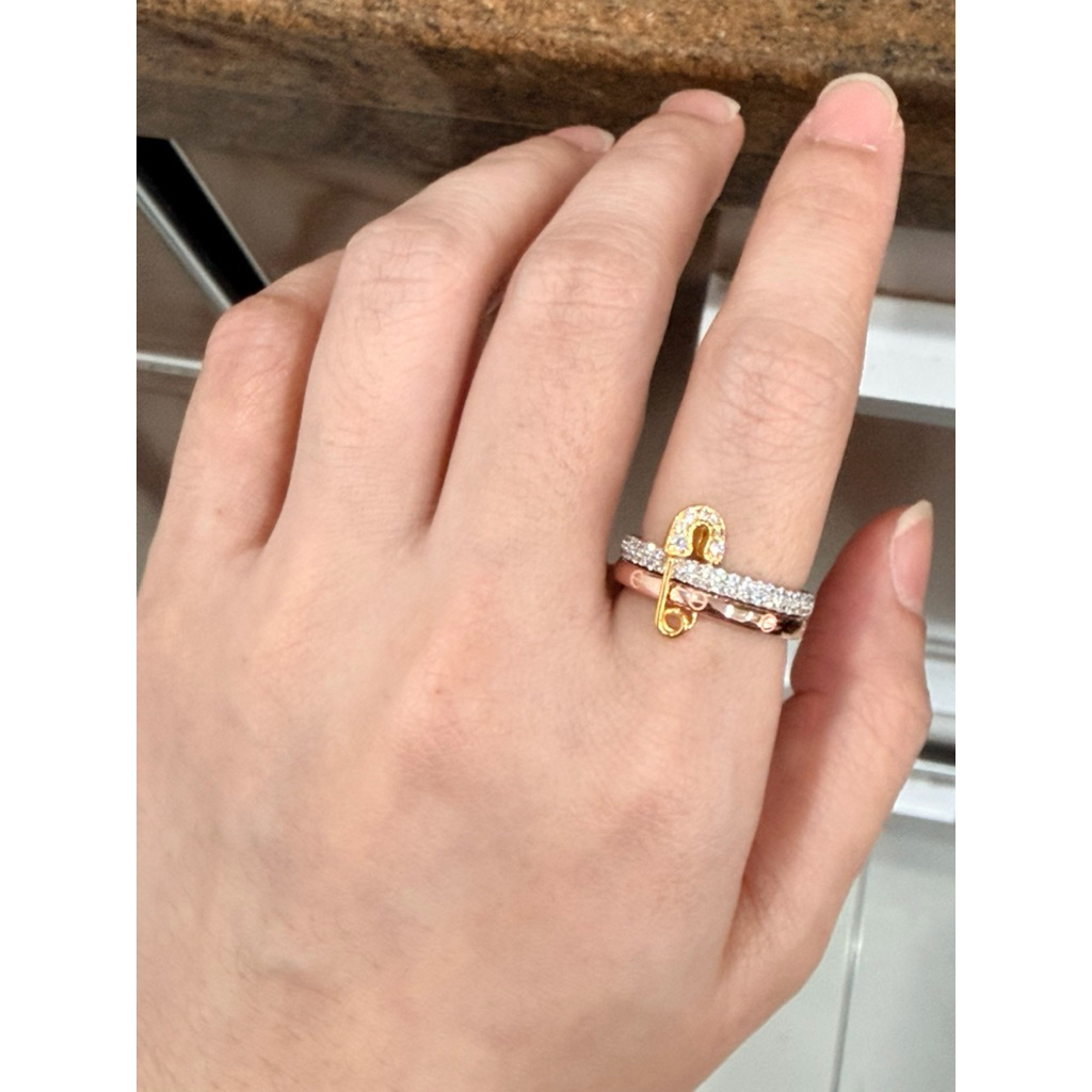cincin susun dua peniti simple elegant cantik uk 14 emas asli kadar 700