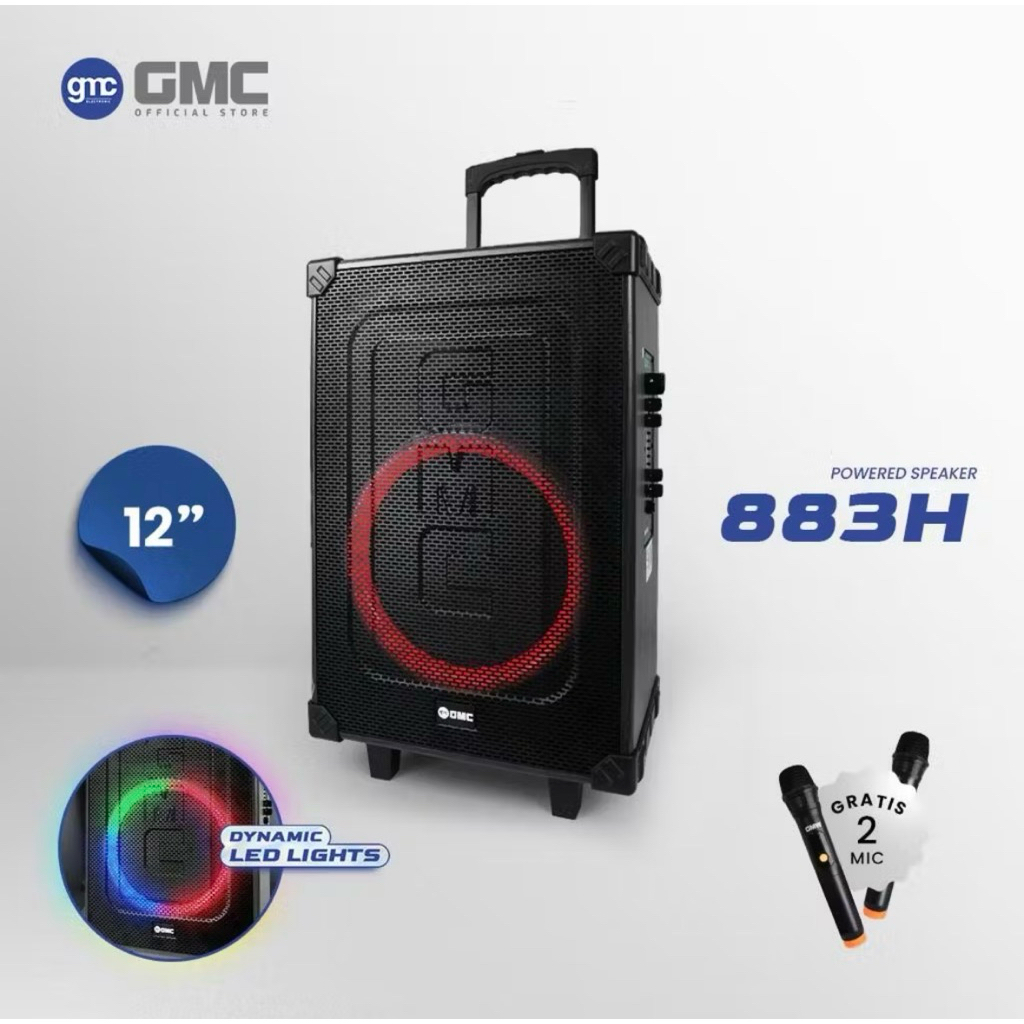Gmc Speaker Portable 883H 12 Inch Speaker Karaoke Bluetooth 2 Wireless om