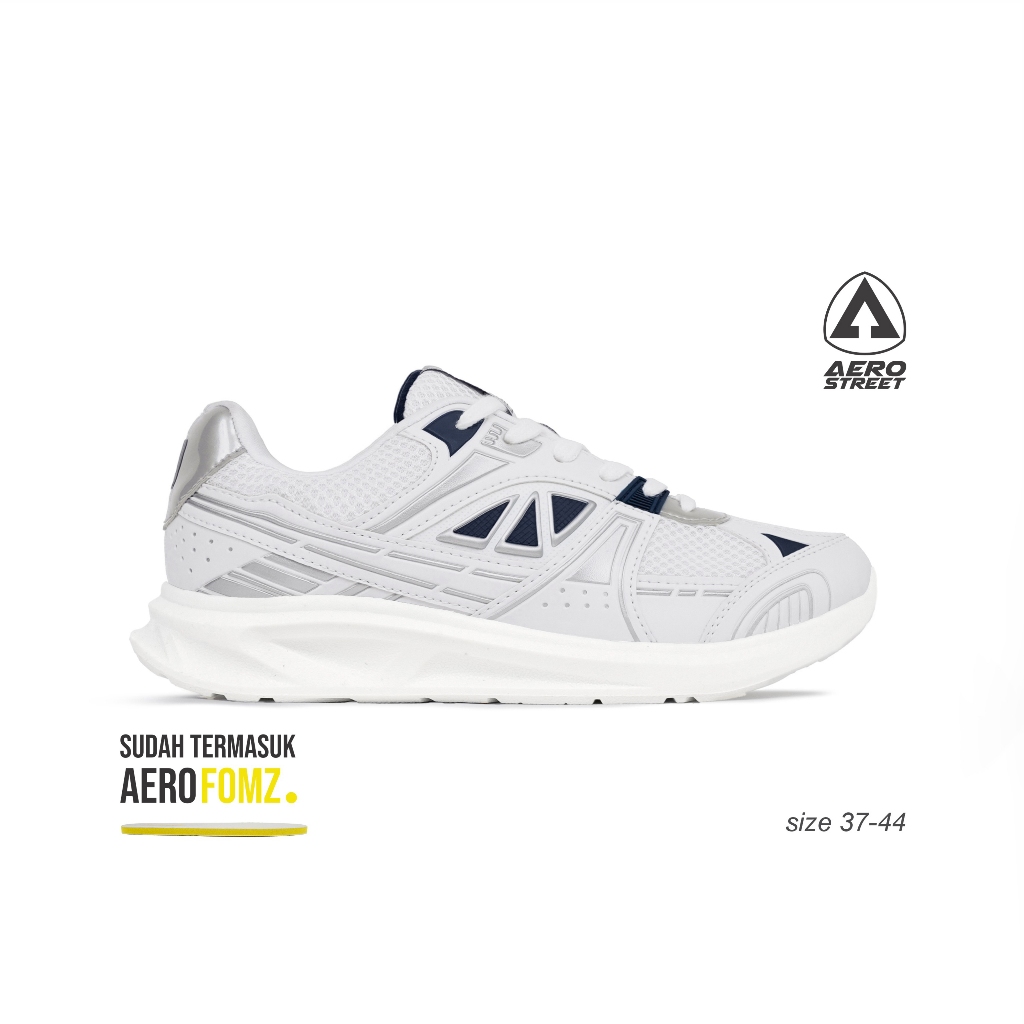 Aerostreet Riven Sneakers Unisex Putih/Abu/Biru Tua Sepatu Pria Wanita Casual Sporty Ringan Empuk Ti