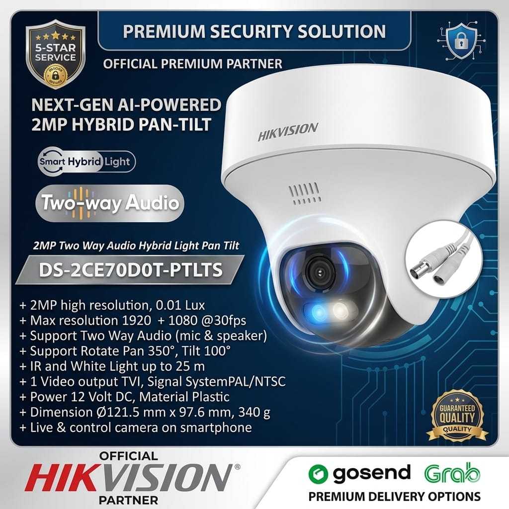 DS-2CE70D0T-PTLTS 2MP HIKVISION Two-Way Audio Fixed PT Camera