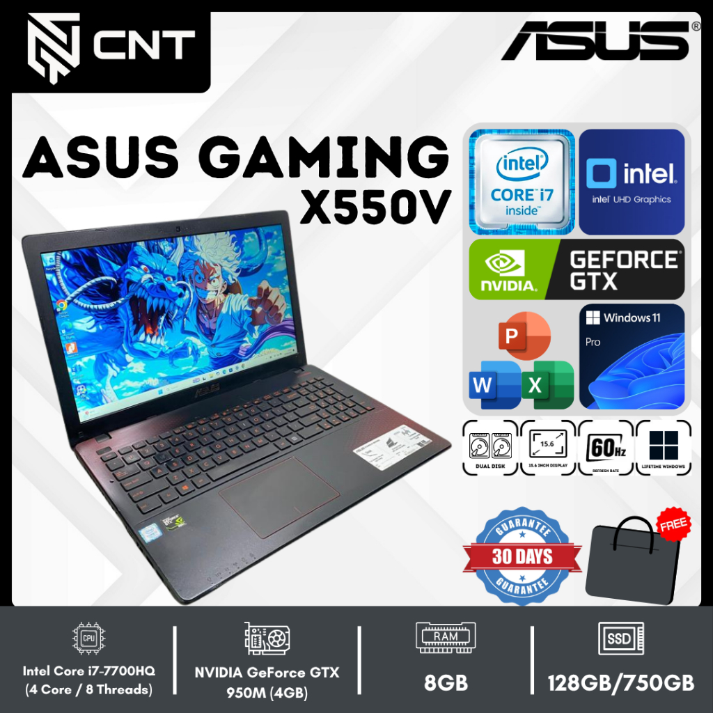 Laptop Gaming Asus X550V CORE I7-7th NVIDIA GeForce GTX 950M (8/128/750GB) DUAL DISK