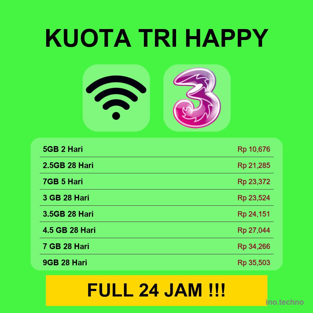Kuota Tri Happy Murah 2.5GB 3GB 3.5GB 4.5GB 7GB 9GB | Paket Internet Tri 2 Hari 5 Hari 28 Hari