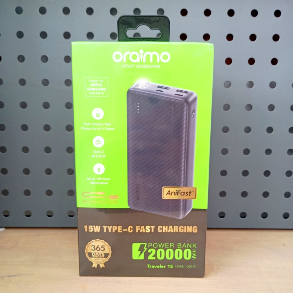 ORAIMO OPB 1201P Powerbank 20000mah Fast Charging 15W With Free Kabel Type C LED Torch Traveller