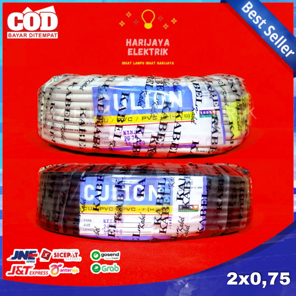 Culion Kabel Listrik HYO 2x0,75 Serabut Hitam dan Putih 50 Yard