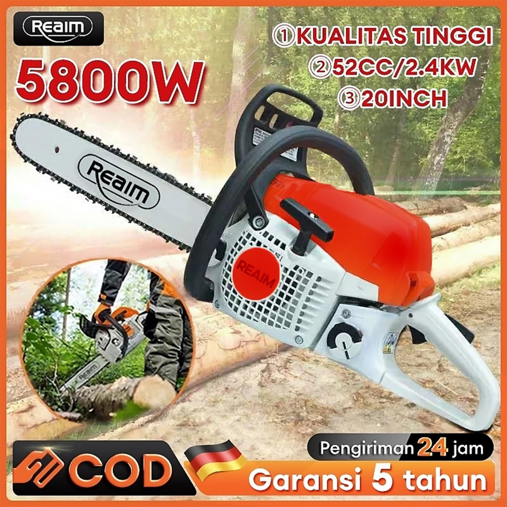 Chainsaw 20 Inch 52CC Gergaji Mesin 2 / 4 Tak Untuk Mesin Potong Kayu Sinso Senso